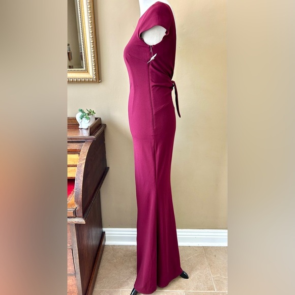 Katie May Intrigue Bow Gown Low Back Cap Sleeve Maxi Dress Burgundy Red 2 NWT - Picture 8 of 16